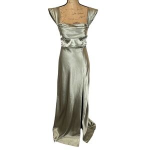 Birdy Grey Mia Convertible Maxi Dress Shiny Satin Sage Bridesmaid Size Large